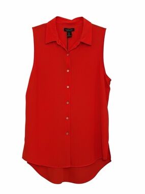 Rachel Zoe Sleeveless Collared Button-Down Blouse in Vibrant Red L NWT